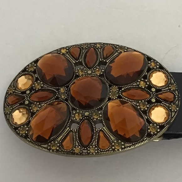 AMIEE LYNN BLACK LEATHER JEWELED BELT M/L - Picture 3 of 15